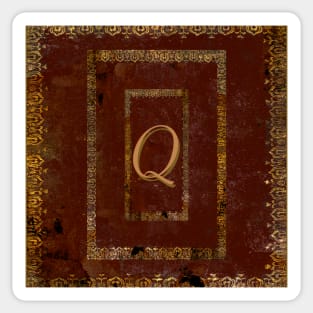 Classic Worn Gilded Leather Book Cover Design.  Letter Q Sticker